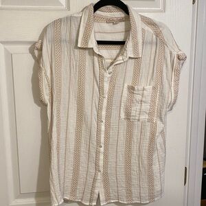 Coastal Comfort Women’s Striped Button-Up Shirt Size XL Cotton